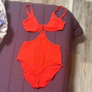 Aerie Red Cutout One Piece Swimsuit